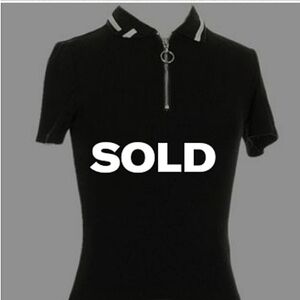 Black Ribbed Polo Tee with White Trim and Zip